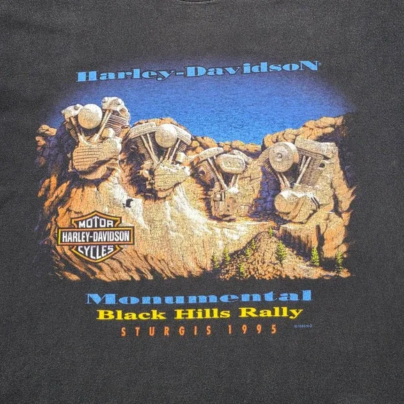 Harley Davidson T Shirt Mens XL Black 1995 Sturgis Black Hills Rally Vintage Tee - Picture 8 of 16
